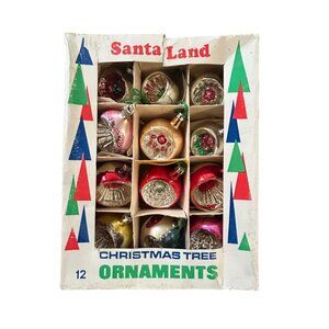 Vintage Santa Land Festive Glass Indent Reflector Ornaments – Set of 12, Boxed